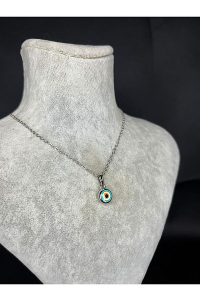 Mos Tespih Evil Eye Bead Small Steel Necklace