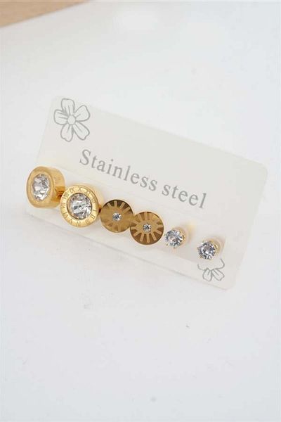 By Zeyna Aksesuar Women's 316 L Stainless Steel Tarnish Free Set of 6 Earrings