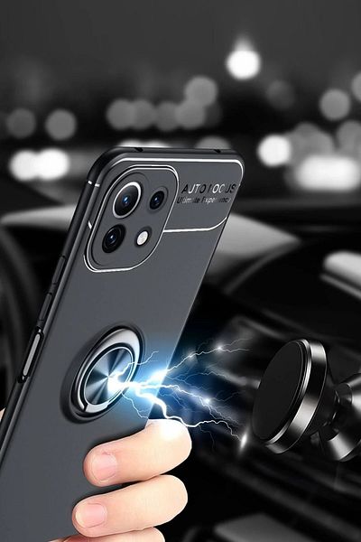 CepteToptan حافظة هاتف Xiaomi MI 11 Lite من السيليكون مع حلقة - أسود-ذهبي - MKİ5023-9780