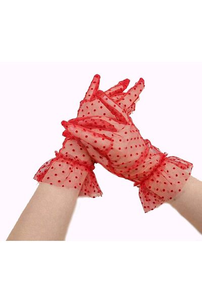 UZAY ONLİNE Short Length Lycra Laced Adult Tulle Gloves