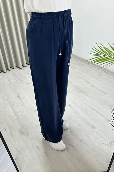 TRİPEN Cupra Fabric Elastic Waist Summer Wide Leg Women's Trousers with Side Pockets