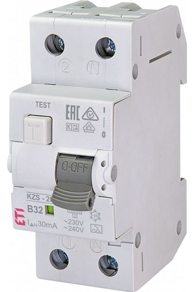 Eti RCBO differential switch, 1P+N, 32A, 30mA, 10kA, curve B, type A, KZS, 002173207,