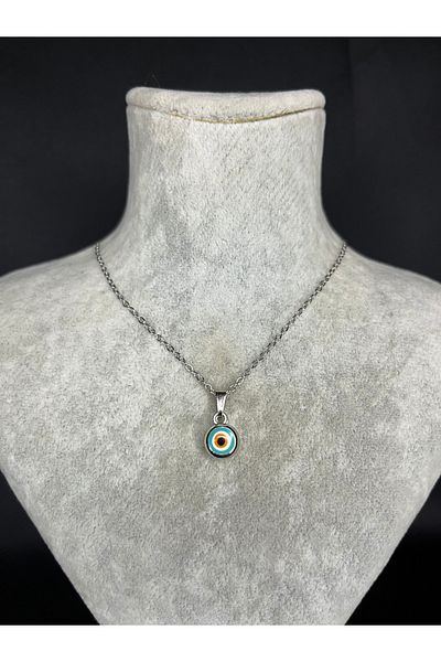Mos Tespih Evil Eye Bead Small Steel Necklace