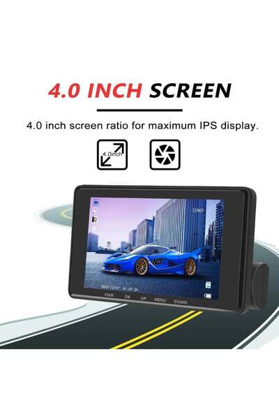 divendi-ro Triple Camera Auto DVR, 4" Display, Full HD 1080p, 170° Angle, Black
