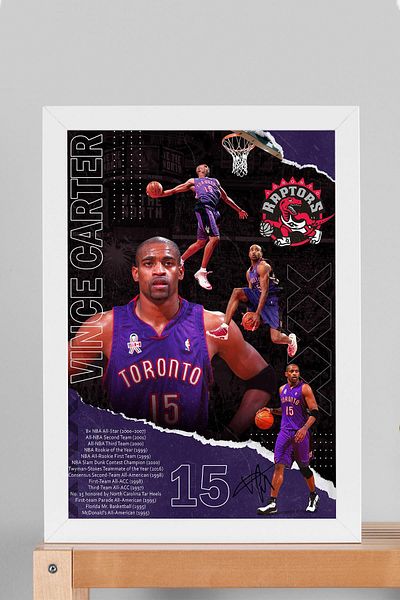 Saturn Vince Carter Framed Painting - Toronto Raptors Nba Poster Painting