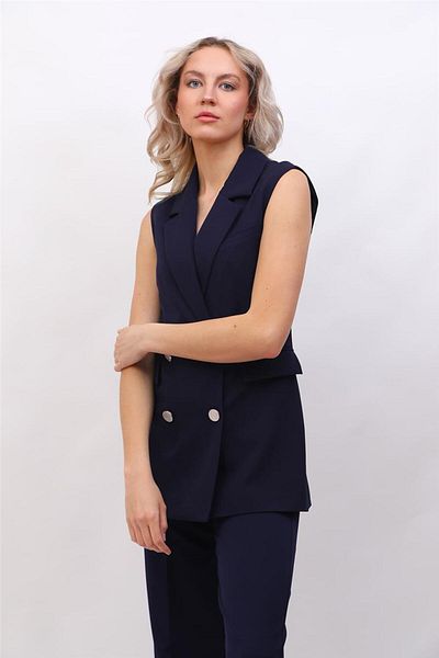 ÖNDER ÖZSOY Men's Collar Blazer Vest-Navy Blue