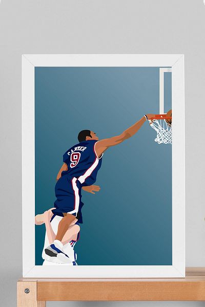 Saturn Vince Carter Slam Dunk Framed Painting - Basketball Nba Poster Painting