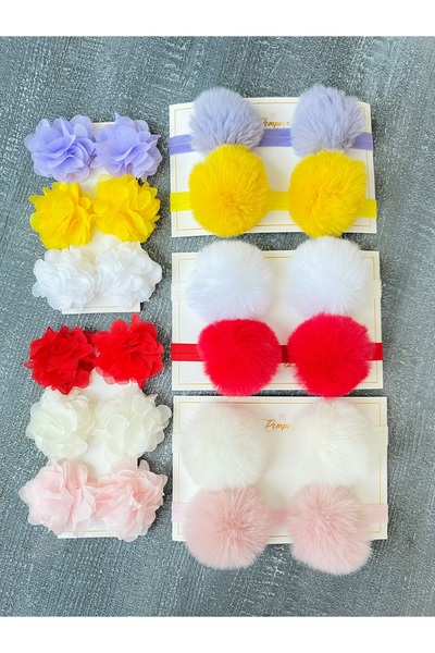 pempem bandana Kız bebek ponpon bandana lazer çiçek klips toka