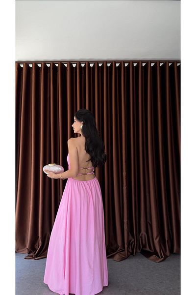 HAZELANNA Pink Dress with Back Gold Detail