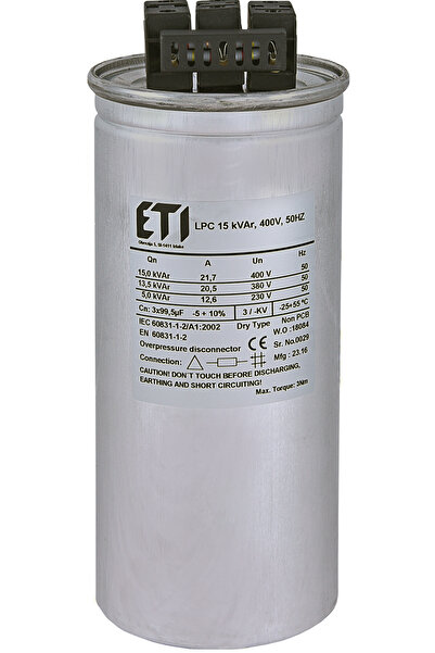 Eti Condensator 15kVAr, Tip Uscat, 400V, 50Hz, Capacitate 3x99.5Uf, 004656752,