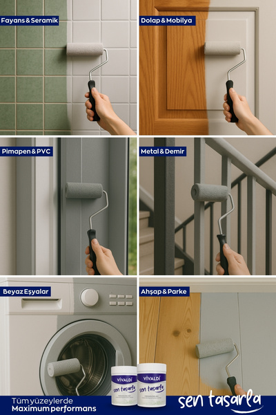 Vivaldi Boya Tüm Yüzeyler İçin Su Bazlı Hibrit Yenileme Boyası DIY-Dolap-Ahşap-Mobilya-Kapı-Beyaz Eşya-Fayans 1LT