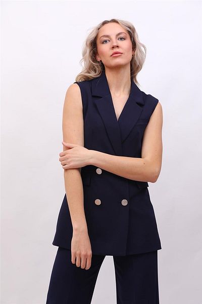 ÖNDER ÖZSOY Men's Collar Blazer Vest-Navy Blue