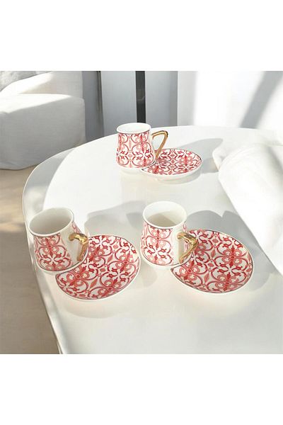 partridge store Porcelain Turkish Coffee Cup Set with Ikram Plate, Set of 6