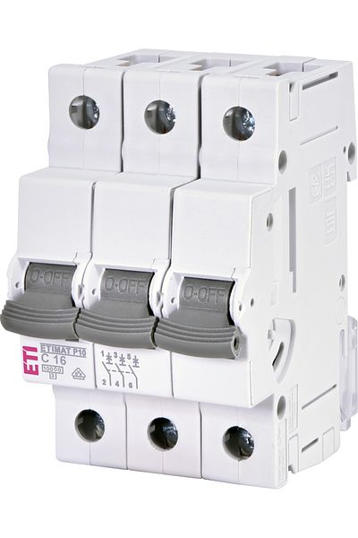 Eti Circuit breaker MCB, 3P, 16A, 10kA, Curve C, ETIMAT P10, 001901330,
