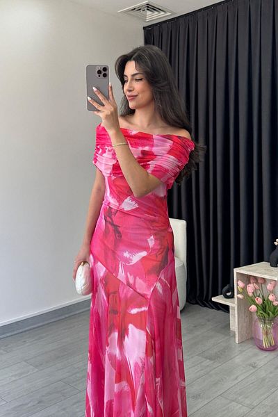 ECEMİ Yena Pink Off Shoulder Tulle Dress
