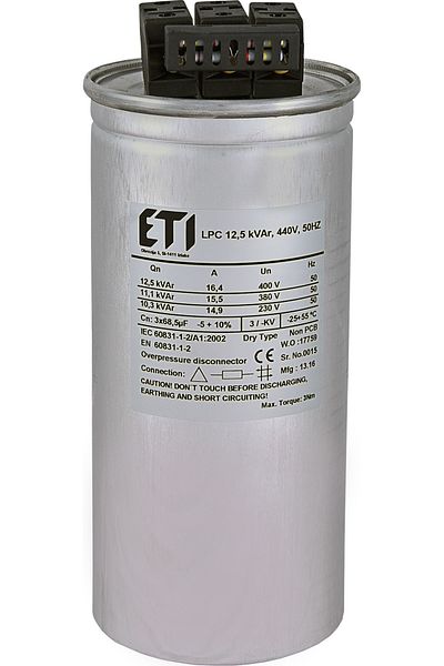 Eti Capacitor 12.5kVAr, Dry Type, 440V, 50Hz, Capacity 3x68.5Uf, 004656761,