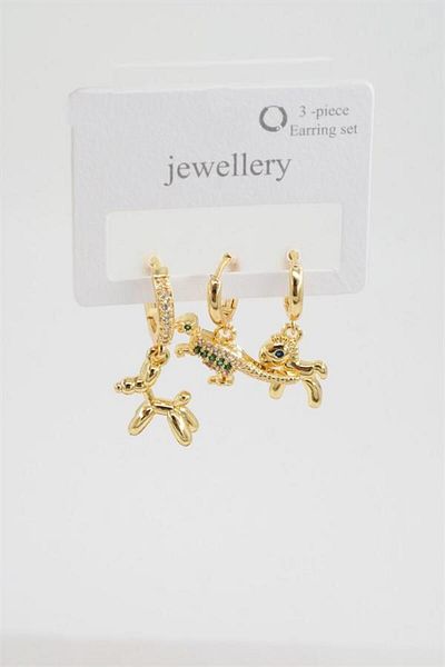 By Zeyna Aksesuar Women's Zircon Stone Cute Animal Figure 3-Piece Earring Set