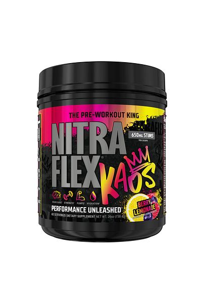 GAT SPORT Nitraflex, Kaos, 650mg Stims, Pre Workout King, 738g, Berry Lemonade, 40 Servings