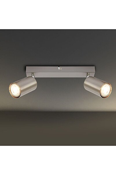 Rsylight Retro Metal İnox 2 Li 180 Derece Hareketli Led Spot Avize Beyaz Ampullü