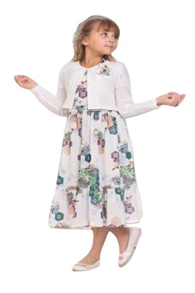 GÜLÜCÜK Kız Çocuk Şifon Çicekli Bolero Takım Elbise 9 YAŞ