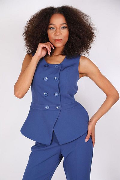 ÖNDER ÖZSOY Oval Collar Kuruvaze Vest-Indigo