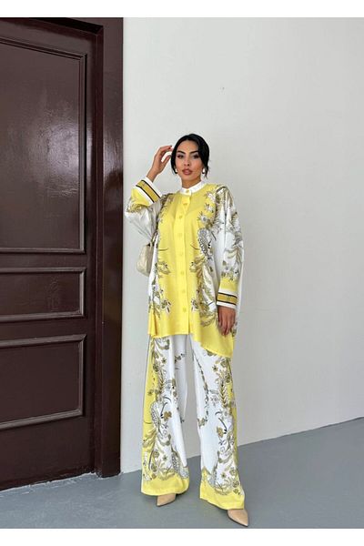 suphias Imported Jessica Fabric Floral Pattern Shirt & Pants 2-Piece Suit