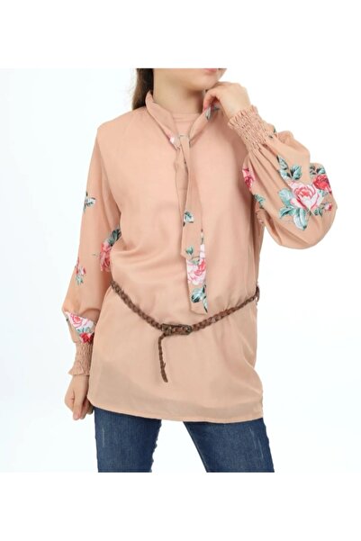 WALENTİ KİDS CLUB ÇİÇEK DESENLİ KOLLARILI VE İNCE DERİ KEMERLİ KIZ ÇOCUK BLUZ