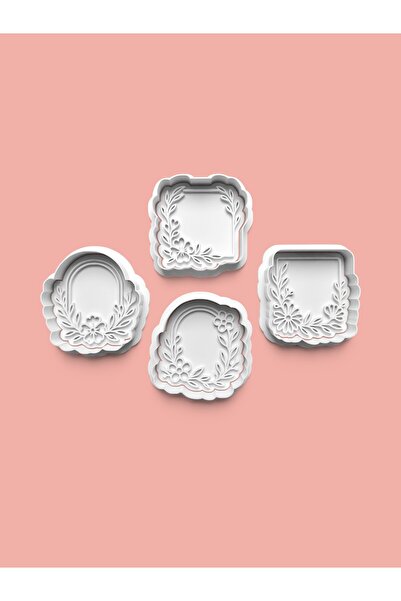 AKTASTORE قالب بسكويت بإطار مزين بالزهور ومجموعة من 4 قوالب عجينة السكر