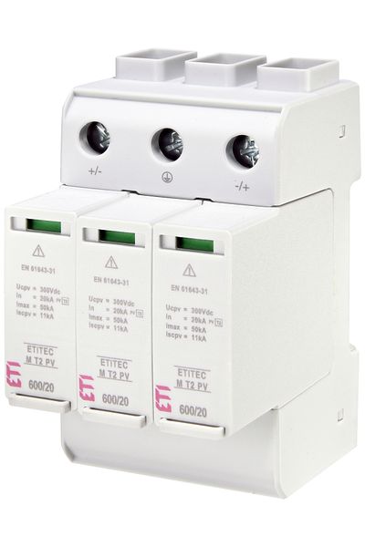 Eti Surge arrester SPD, 3P, T2, 20kA, DC, Uc=600V, ETITEC M, 002440735,