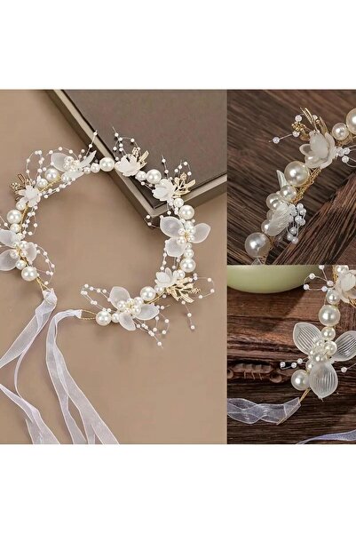 Tudivanyu Aksesuar Coroană de mireasă cu perle și ornamente florale