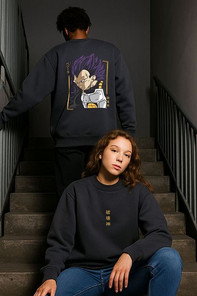 By Caspita Fashion Hanorac unisex oversize afumat cu imprimeu pe spate Lenithra Dragon Ball Vegeta
