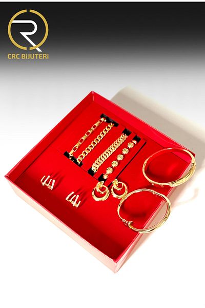 Crc Bijuteri Women's Gold Color 8 Piece Gift Set |   Bracelet Combination |   Women's Jewelry Combination |