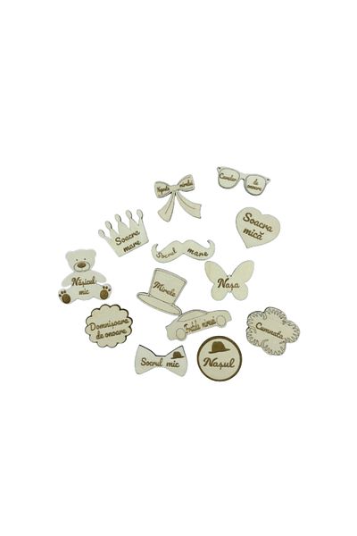 OEM Set 13 cocarde gravate pentru miri/nasi, nunta, cu sistem de prindere tip brosa