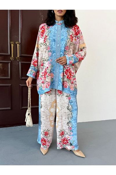 suphias Imported Jessica Fabric Floral Pattern Shirt & Pants 2-Piece Suit