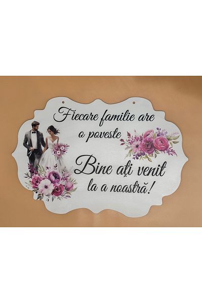 OEM Placuta Bine ati venit, Mare, model roz cu alb, 60x40cm, MDF
