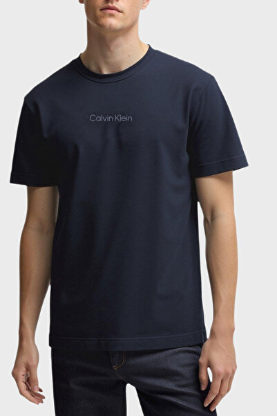 Calvin Klein Pamuk ve Keten Karışımlı Regular Fit Bisiklet Yaka T Shirt KM0KM...