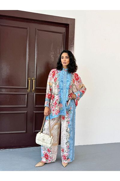 suphias Imported Jessica Fabric Floral Pattern Shirt & Pants 2-Piece Suit
