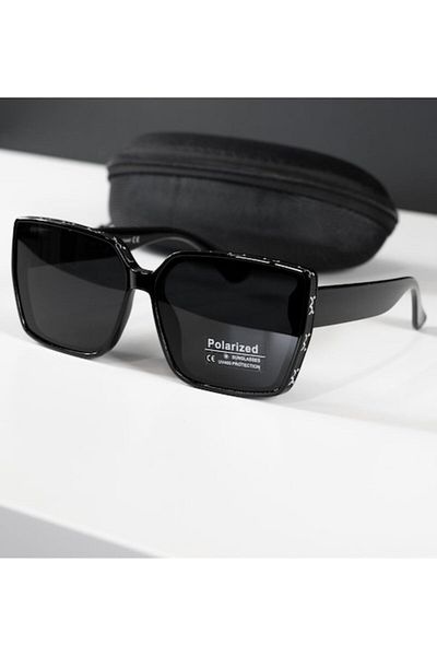 4desire.ro Polarized Women's Sunglasses with UV400 Protection, Elegant Frame Decorations, Glossy Black