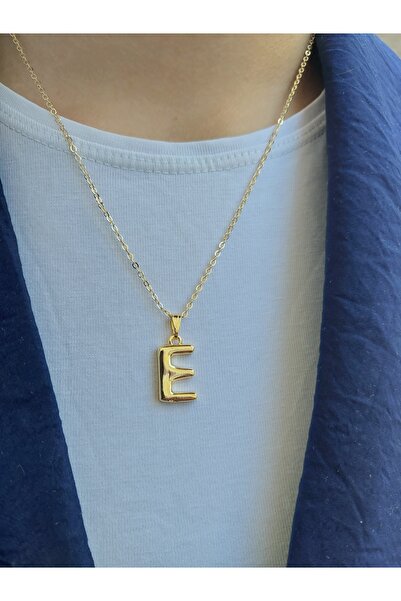 Alexis Carrel Kadın Altın Kaplama Bombeli E Harfli Kolye, Bubble Harf Kolye