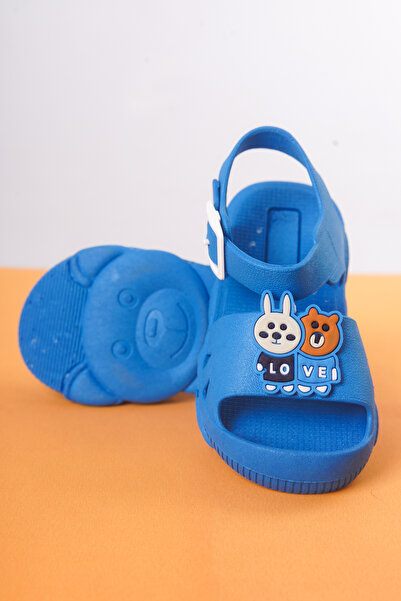 Craftique Blue Boy's Summer Slippers Sandals Non-Slip Soled Animal Picture Nursery Pool Casual Shoes