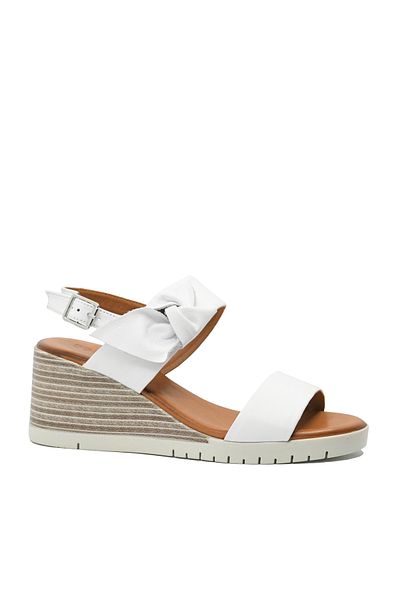 Dogati Sandale wedge alb cocos din piele naturală