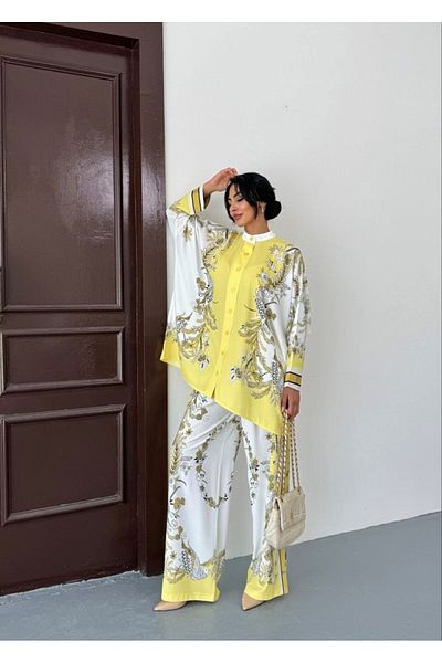 suphias Imported Jessica Fabric Floral Pattern Shirt & Pants 2-Piece Suit