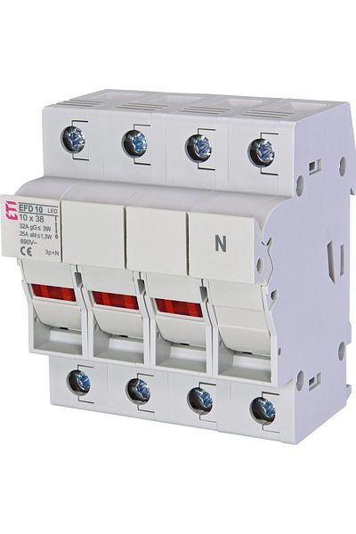 Eti Fuse switch, 10x38mm, alternating current, 3P+N, 32A, with LED, 002540015,