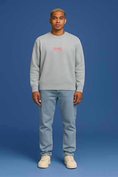 By Caspita Fashion Lenithra Demon Slayer Anime με στάμπα Unisex Oversize γκρι φούτερ