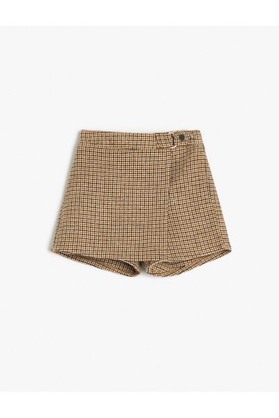 Koton New Season Buckle Detailed Pleated Double Breasted Shorts Skirt