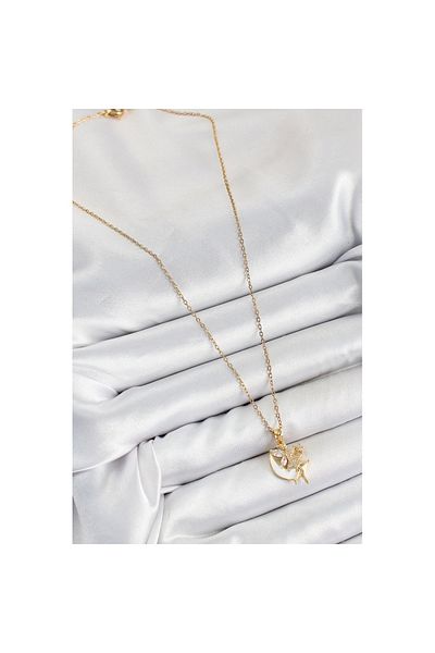 Skygo 316L Steel Zircon Stone Crescent Angel Model Gold Color Women's Necklace - Tj-Bko10365