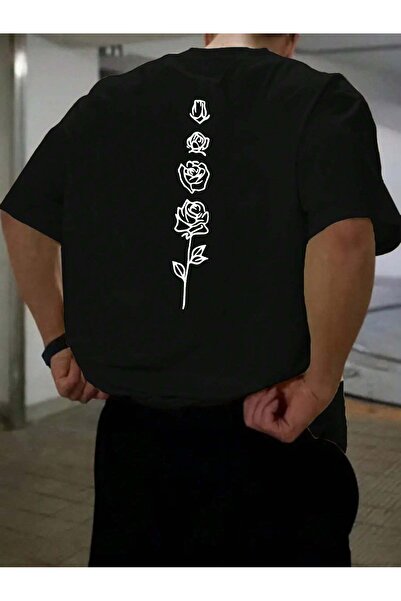 SVART WEAR تي شيرت رجالي مطبوع عليه وردة حمراء مقاس كبير