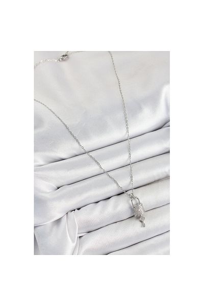 Skygo 316L Steel Zircon Stone Lock and Dangle Key Model Silver Color Women's Necklace - Tj-Bko10354