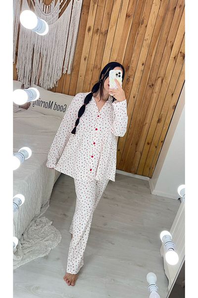 Pijamapartisi Long Sleeve Cherry Pattern Cotton Fabric Wide Fit Maternity Maternity Pajamas Set