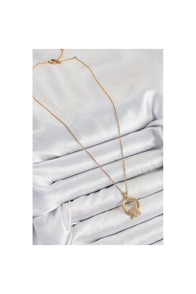 Skygo 316L Steel Zircon Stone Knot Model Gold Color Women's Necklace - Tj-Bko10349